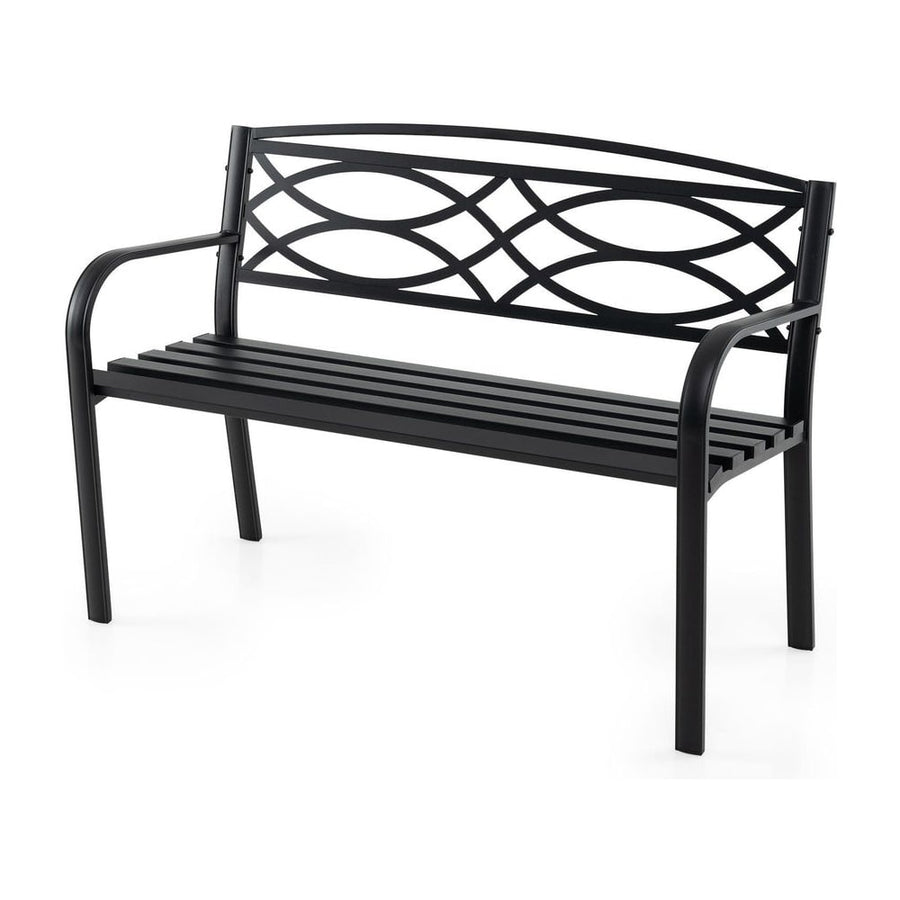 Garden Bench Heavy-Duty Metal Slatted Loveseat for 2 People-Black