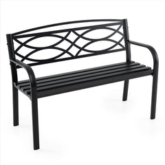 Garden Bench Heavy-Duty Metal Slatted Loveseat for 2 People-Black