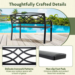 Garden Bench Heavy-Duty Metal Slatted Loveseat for 2 People-Black