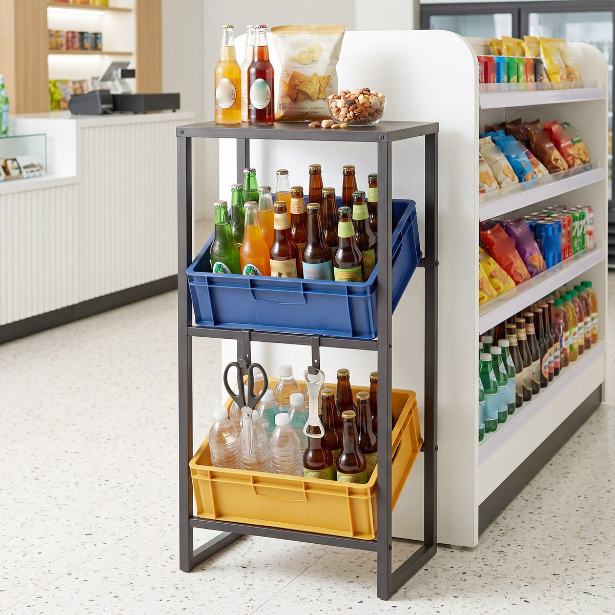 Heavy-duty Metal Storage Rack with Shelf for Beer-Black