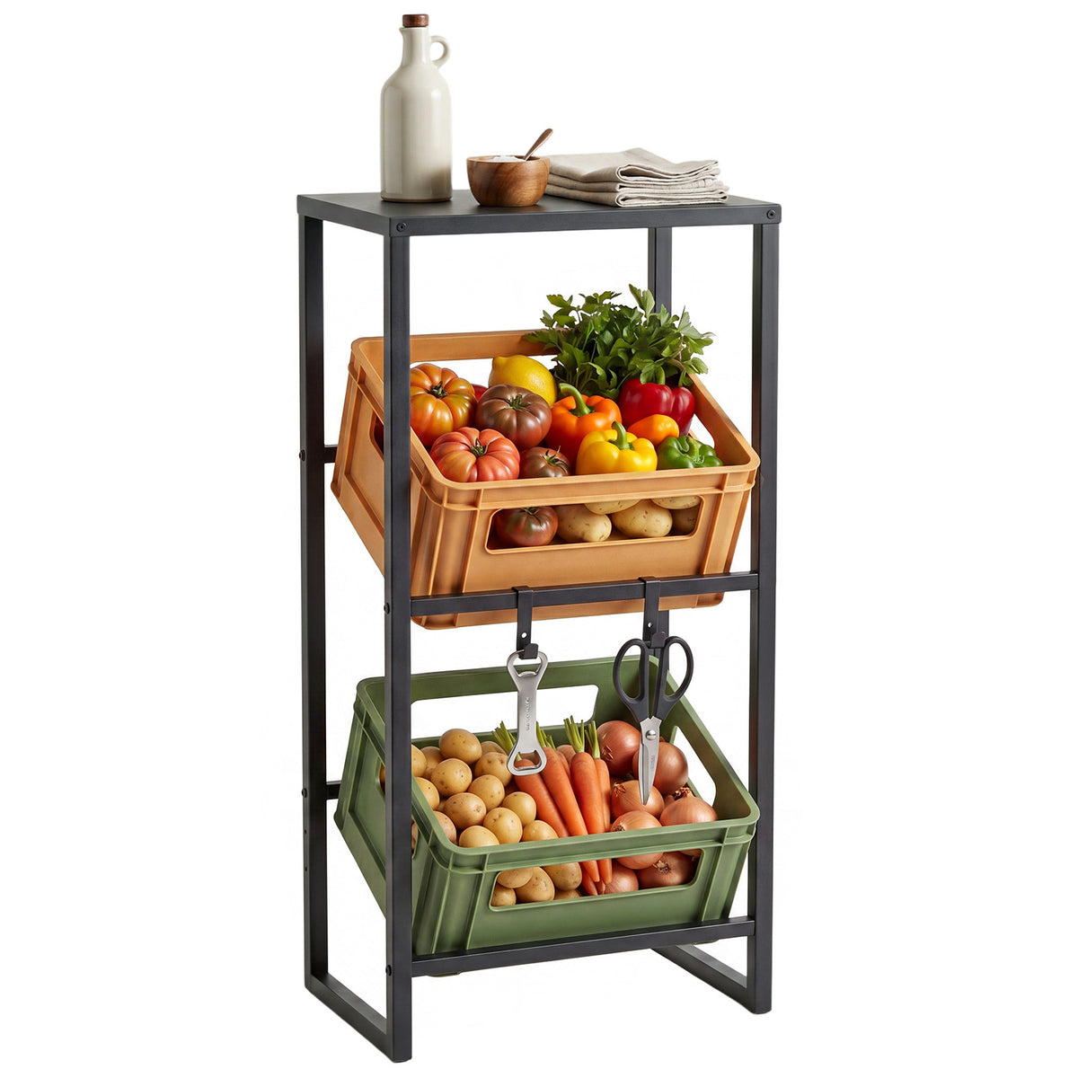 Heavy-duty Metal Storage Rack with Shelf for Beer-Black