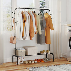 Heavy Duty Clothes Rack Freestanding Metal Garment Wardrobe Rack-Black