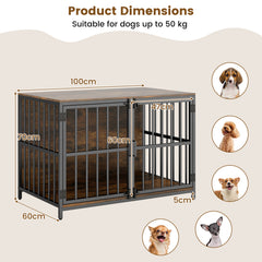 Heavy-duty Dog Crate Furniture with Dual Lockable Double Doors-Rustic Brown
