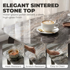 HOMCOM Dining Table for 4, Modern Kitchen Table with Sintered Stone Tabletop, Metal Legs, Brown