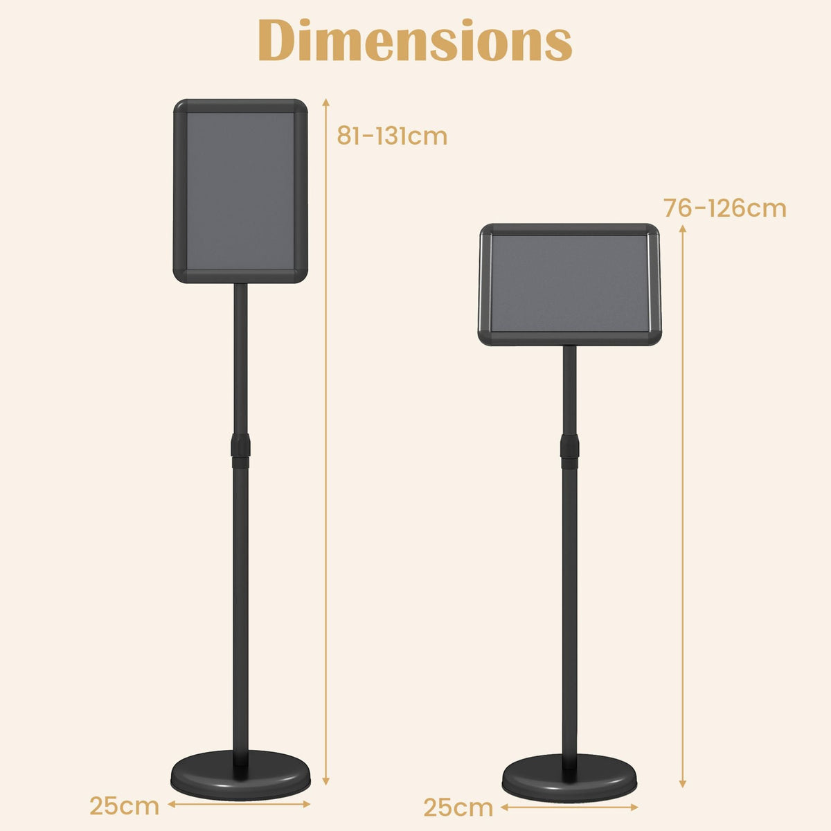 Height Adjustable Sign Holder Stand with Snap-Open Frame-Black