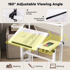 Height Adjustable Workstation with Wheels for Standing or Sitting-White
