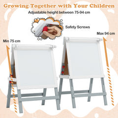 Height-adjustable Painting Easel with Chalkboard and Paper Holder-White