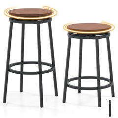 360° Swivel Bar Stools Set of 2 Height Adjustable Kitchen Stools for Kitchen Island-Brown