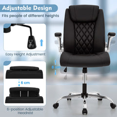 Height Adjustable PU Leather Office Chair with 6-level Headrest in Black