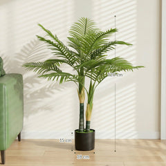 HOMCOM Artificial Palm Tree with 14 PEVA Leaves, 120cm Decorative Artificial Plant with Pot and Moss Effect, Green