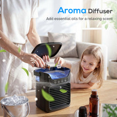 HOMCOM Air Cooler with Adjustable Head, Portable Air Conditioner with 3 Wind Speed, 2 Cool Mist, RGB Light, Black