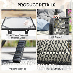 Outsunny 3 Pieces Rattan Bistro Set with Glass Top Coffee Table, Chairs and Cushions for Outdoor, Patio, Balcony, Cream