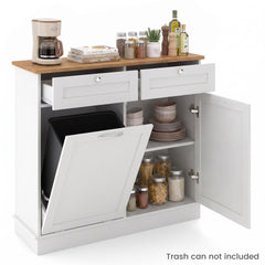 Hidden Tilt Out Trash Bin Cabinet with Shelves Wooden Storage Organizer for Kitchen-White
