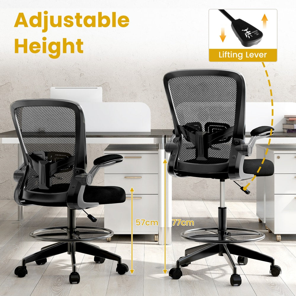 Demonstration of the adjustable height feature on the mesh office chair