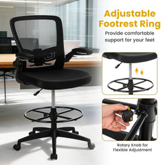 Close-up of the adjustable footrest ring on the mesh office chair