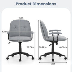 Home Office Desk Chair PU Leather Makeup Vanity Chair with Adjustable Height and Rocking Function-Grey