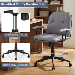 Home Office Desk Chair PU Leather Makeup Vanity Chair with Adjustable Height and Rocking Function-Grey