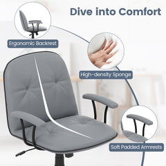 Home Office Desk Chair PU Leather Makeup Vanity Chair with Adjustable Height and Rocking Function-Grey