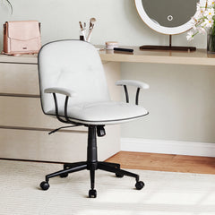 Home Office Desk Chair PU Leather Makeup Vanity Chair with Adjustable Height and Rocking Function-White