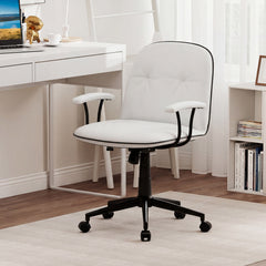 Home Office Desk Chair PU Leather Makeup Vanity Chair with Adjustable Height and Rocking Function-White