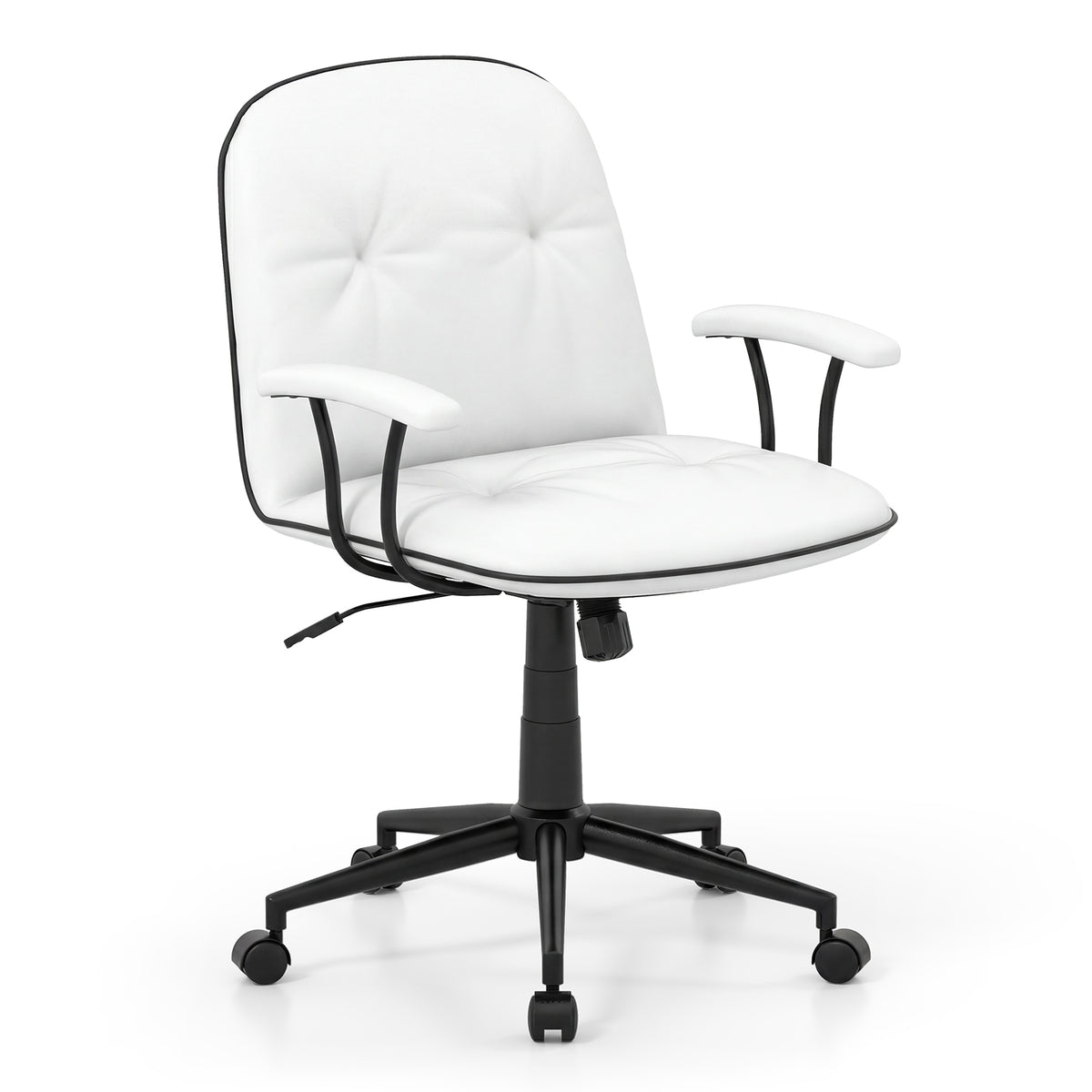 Home Office Desk Chair PU Leather Makeup Vanity Chair with Adjustable Height and Rocking Function-White