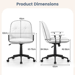 Home Office Desk Chair PU Leather Makeup Vanity Chair with Adjustable Height and Rocking Function-White