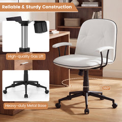 Home Office Desk Chair PU Leather Makeup Vanity Chair with Adjustable Height and Rocking Function-White