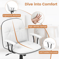 Home Office Desk Chair PU Leather Makeup Vanity Chair with Adjustable Height and Rocking Function-White