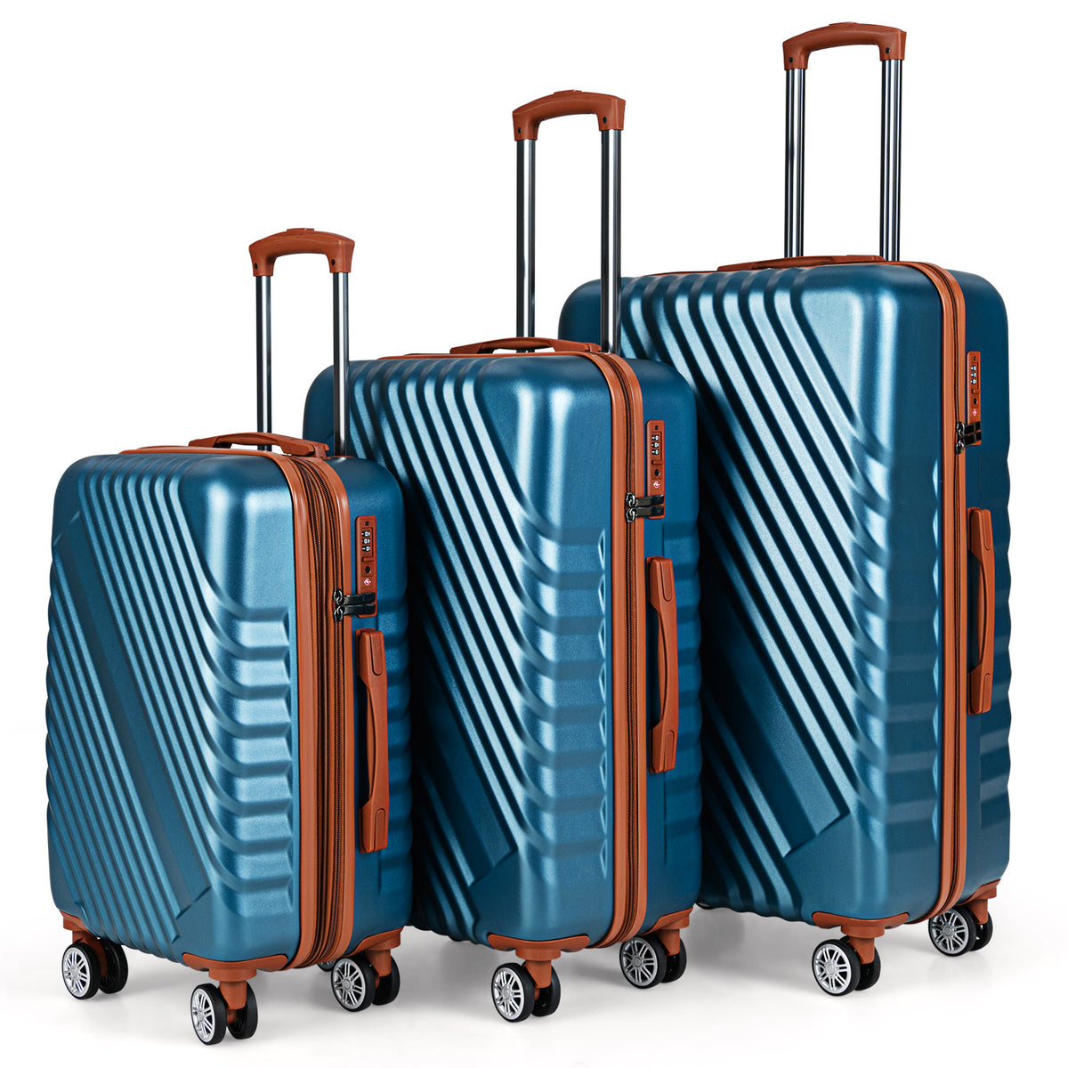 The camping luggage set shown in a row from smallest to largest size