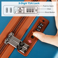 The camping suitcase lock being operated by a hand with a finger on the dial