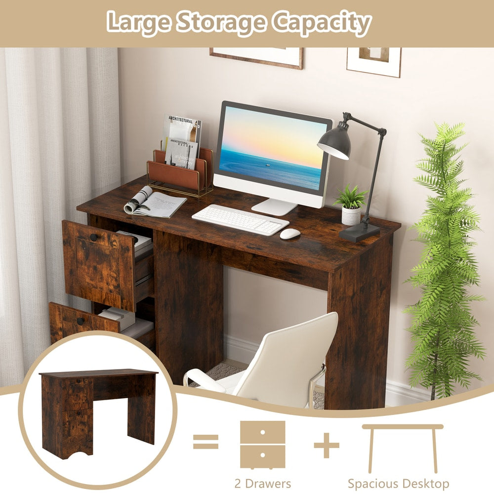 Diagram showing the storage capacity of the rustic brown office desk