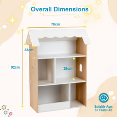 House-Shaped Kids Bookshelf with Roof and Windows for Playroom-White