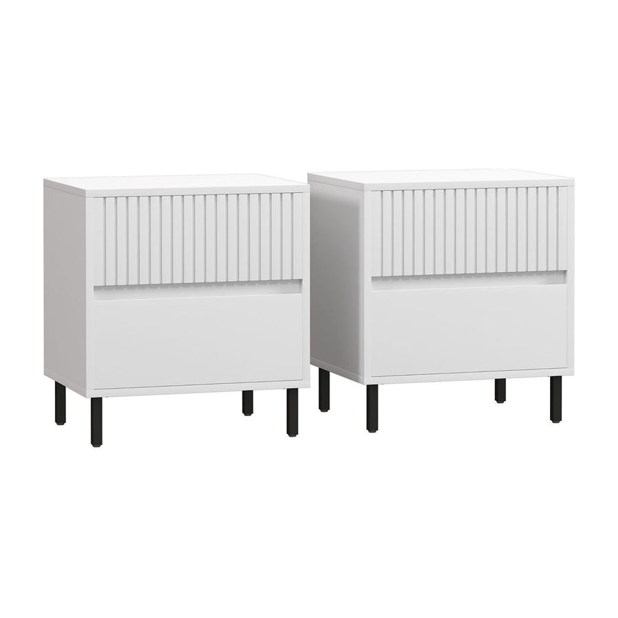 HOMCOM Simple Line Indented Two-Drawer Bedside Table Set of 2 - White