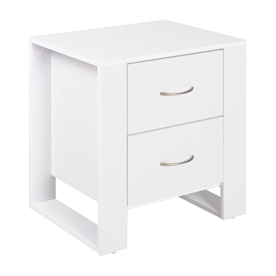HOMCOM Bedside Table with 2 Drawers, Nightstand with Handles and Elevated Base, Side Table for Bedroom, Living Room, White