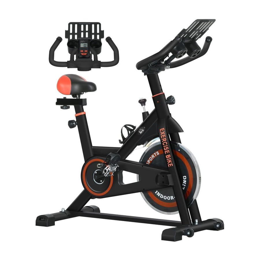 HOMCOM Exercise Bike, 8kg Flywheel Stationary Bike Indoor Cycling Machine with Adjustable Resistance Seat Handlebar, Black