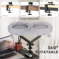 PawHut Cat Desk Bed, Cat Hammock 360 degrees Rotatable Adjustable for Window, Table, Work, Grey
