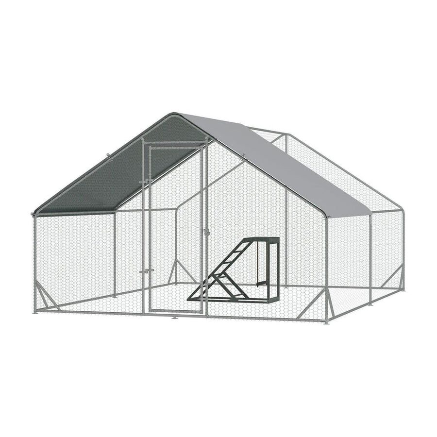 PawHut Walk In Chicken Run with Chicken Activity Shelf and Cover, 3 x 4 x 2m