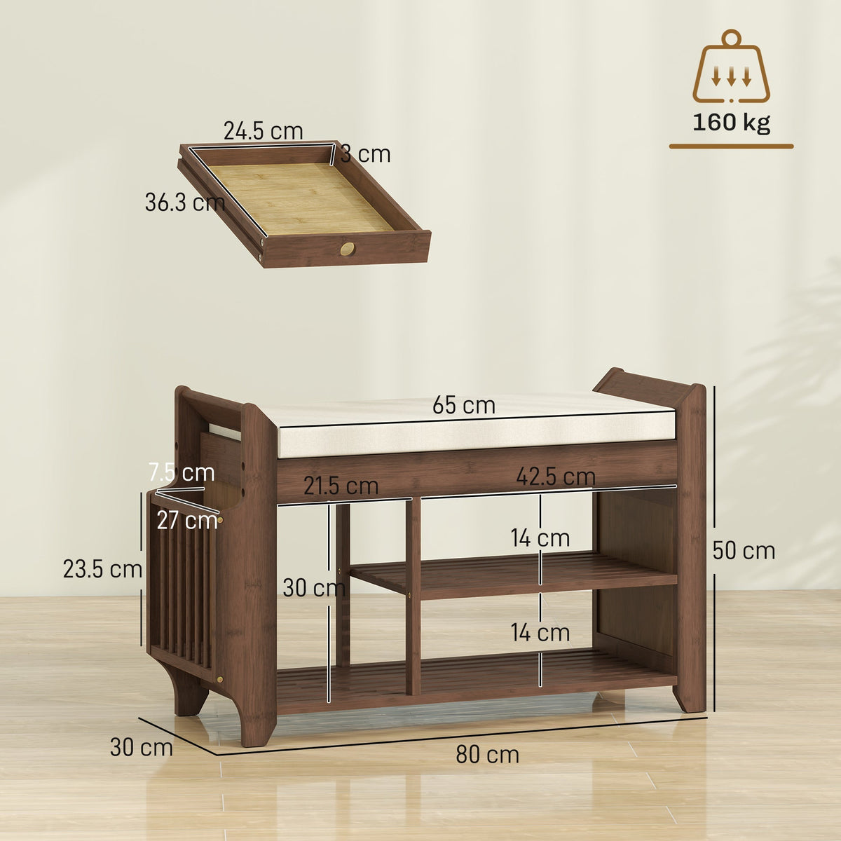 HOMCOM Shoe Bench 2-Tier Boot Section Entryway Storage Bench Cushioned Seat 100 x 30 x 50 cm Dark Brown and Cream