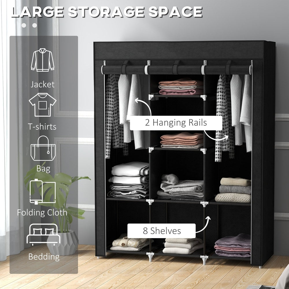 HOMCOM Fabric Wardrobe, with Rails and Shelves - Black - product image 4