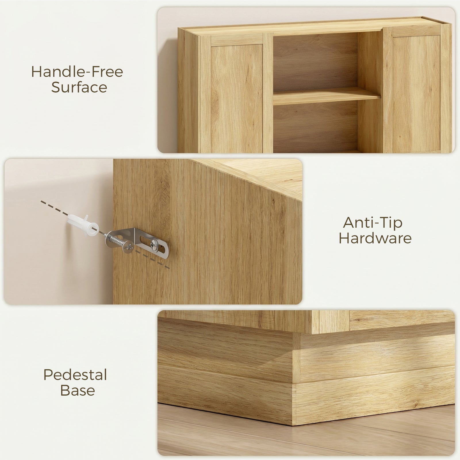 HOMCOM Sideboard Buffet Cabinet, 133 cm Storage Cabinet with 2 Open Shelves, 2 Cupboards and Soft Close Doors, Natural