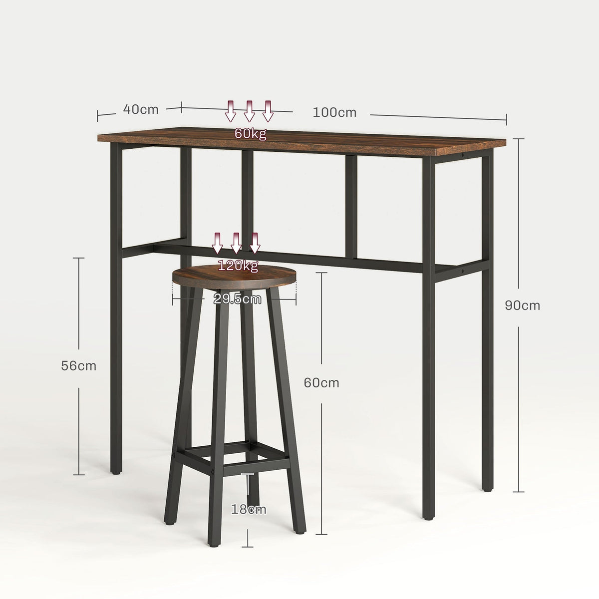 HOMCOM 6-Piece Bar Table Set, Counter Height Kitchen Dining Set with 2 High Tables & 4 Stools, Space Saving Compact Bar Furniture for Small Kitchens and Flats, Multiple Arrangements, Rustic Brown