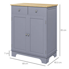 HOMCOM Side Storage Multi-use Sideboard Table Kitchen Floor Cabinet with Solid Wood Top, Adjustable Shelf, Drawer, Grey