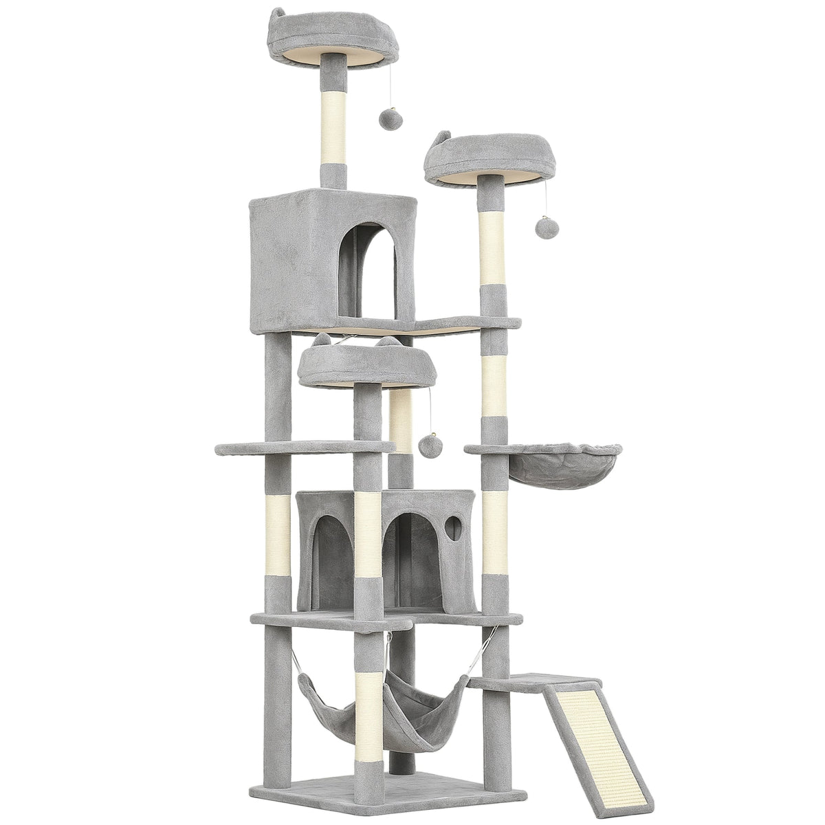 PawHut Cat Tree, 192 cm Large Multi-Level Cat Tower for Indoor Kittens with 8 Scratching Posts, 3 Plush Beds, 2 Hammocks