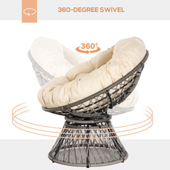 Outsunny 360 degrees Swivel Rattan Moon Bowl Chair Round Lounge Garden Wicker Basket Seat with Padded Cushion Oversized for Outdoor Indoor, Beige
