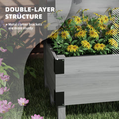 Outsunny Raised Garden Bed with Trellis, 2-Tier Wooden Elevated Planter Box for Vegetables, Flowers, Herbs, Grey