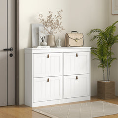 HOMCOM Slim Shoe Cabinet, Shoe Cabinet with 4 Drop-Down Drawers, 105W x 24D x 82.5H cm, White