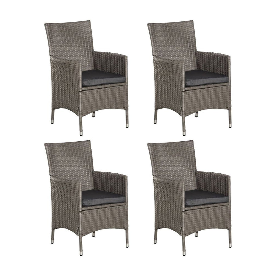 Outsunny Set of Four Rattan Armchairs, with Cushions - Grey