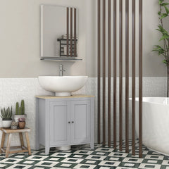kleankin Under Sink Cabinet, Bathroom Sink Cabinet with 2 Doors, Pedestal Under Sink Design, Freestanding Bathroom Cupboard