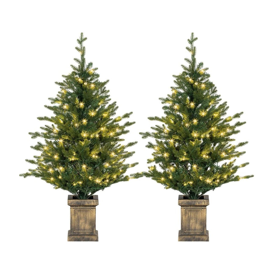 HOMCOM Set of Two Artificial 4ft Christmas Trees, with Lights - Green