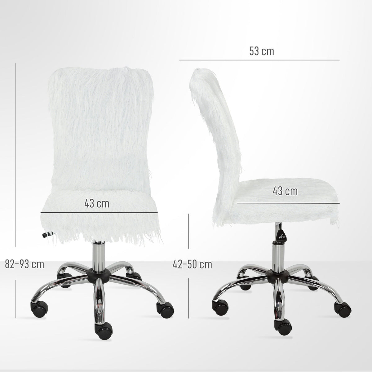 HOMCOM Plush Office Desk Chair, Modern Armless Swivel Vanity Chair with Adjustable Height for Home Office, Bedroom, Living Room, White